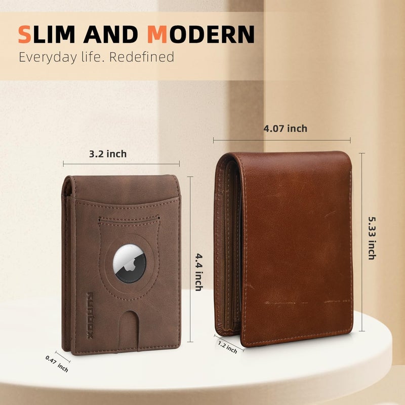 RUNBOX AirTag-Wallet-Mens-Slim-RFID Blocking Wallets Leather with Bill Compartment Air Tag Bifold Card Holder Wallet Gifts for Men Dad - Image 4